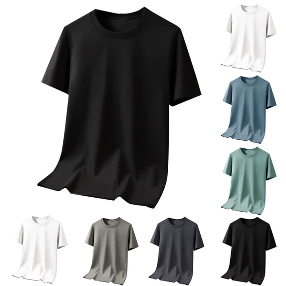 Dianli Shirts for Men Breathable Casual Sweatshirt Half Sleeve Round Neck Solid Color Athletic Top Lightweight Quick-Dry Stretch Performance Tee Gym Streetwear Summer Fashion