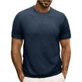 thumbnail image 1 of Dianli Shirts for Men Solid Color Short Sleeve Round Neck Ribbed Pullover Sweater Retro Knit Top Lightweight Breathable Casual Streetwear Everyday Wear, 1 of 6