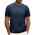 thumbnail image 1 of Dianli Shirts for Men Solid Color Short Sleeve Round Neck Ribbed Pullover Sweater Retro Knit Top Lightweight Breathable Casual Streetwear Everyday Wear, 1 of 6