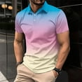 thumbnail image 1 of Dianli Shirts for Men Solid Short Sleeve Turn-Down Collar Button Pullover T-Shirt Gradient Print Cotton Linen Breathable Lightweight Relaxed-Fit Office Beach Summer, 1 of 6