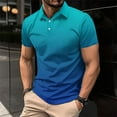 thumbnail image 1 of Dianli Shirts for Men Solid Short Sleeve Turn-Down Collar Button Pullover T-Shirt Gradient Print Cotton Linen Breathable Lightweight Relaxed-Fit Office Beach Summer, 1 of 6