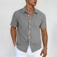 thumbnail image 1 of Dianli Shirts for Men Vertical-Striped Short Sleeve Turn-Down Collar Button-Front Shirt with Pocket Lightweight Breathable Lapel Cardigan-Style Top Summer Casual, 1 of 5