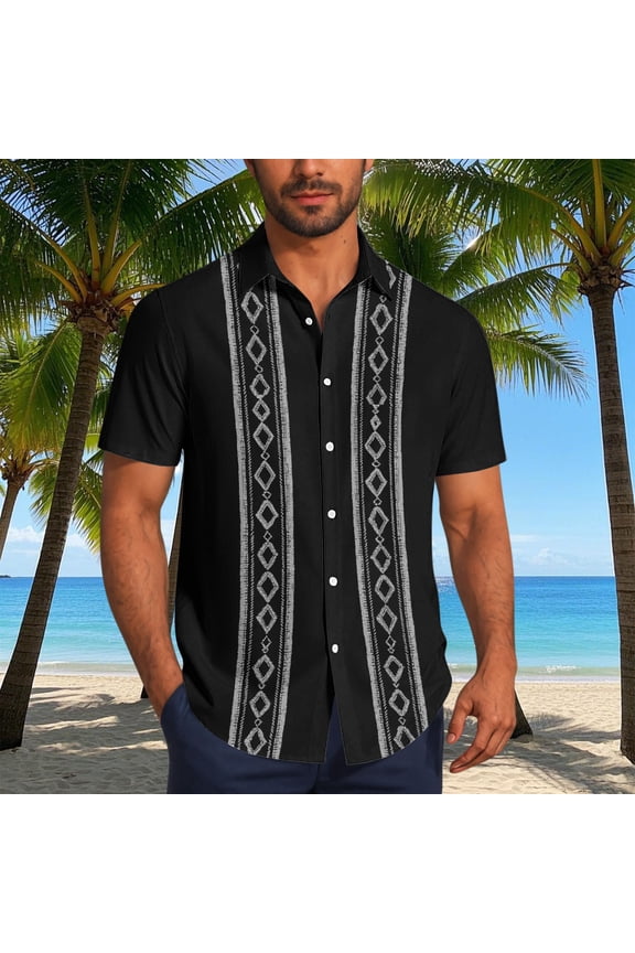 Shirts for Men Vintage Short Sleeve Bowling Button-up Shirt Floral Print Cuba Collar Relaxed-Fit Breathable Cotton Blend Beach Vacation
