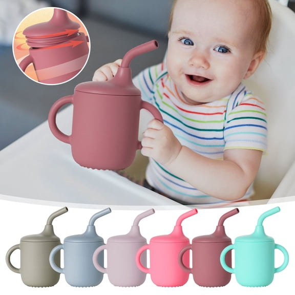 Dianli Silicone Toddler Sippy Cup 160ml with Straw and Handles Non-Spill Leak-Proof Food-Grade Removable Training Drinking Cup for Babies Microwave Dishwasher Safe BPA-Free