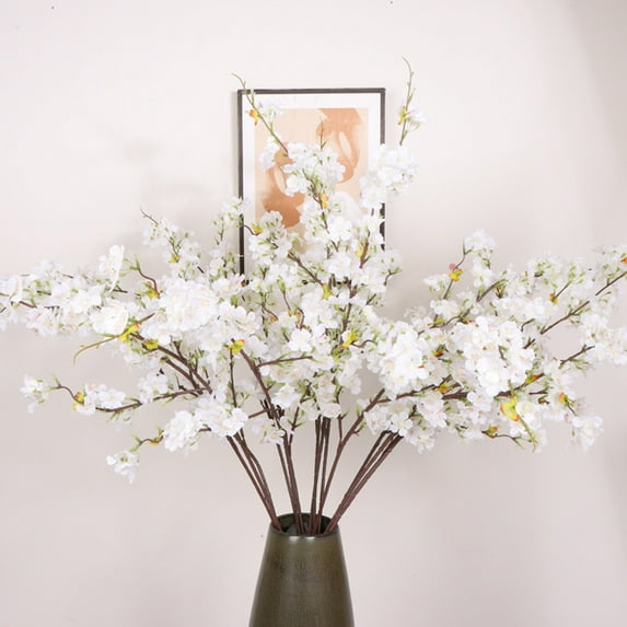 Dianli Simulation Multi Fork Sakura Artificial Decorative Silk Cherry Blossom Branches Realistic Long Stem Faux Flowers for Living Room Party Wedding Hotel Vase Arrangement 107cm White Pink