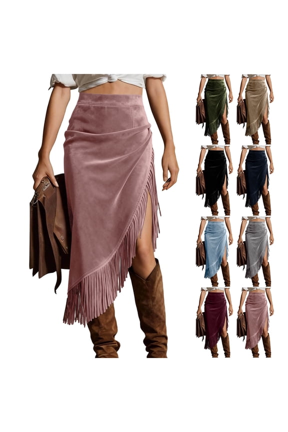 Skirt Skorts Women High Waisted Asymmetric Fringe Split Bodycon Midi Skirt Suede Look Tassel Split Hem High Rise Slim Fit Mid Length Night Out Clubwear Party Fashion Skirts