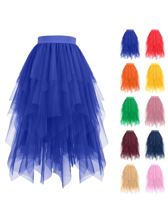 Skirts Skorts Women's High Waist Puff Cake Skirt Layered Tulle Midi Skirt Elastic Waist Flowy Half Length Ballet Style Party Dance Skirt Maxi Skirts