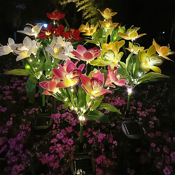 Dianli Solar Flower Garden Stake Lights 7-Head Artificial Blossom LED Outdoor Pathway Lamps, Auto On/Off Weatherproof Decorative Solar Lights For Patio Lawn Yard, Long-Run Landscape Lighting