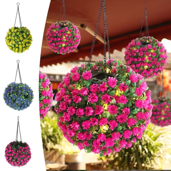 Dianli Solar Hanging Flower Ball Lights Outdoor Waterproof LED Decorative Globe Lanterns For Patio Garden Porch, Rechargeable Solar String Accent Lighting For Yard Decor
