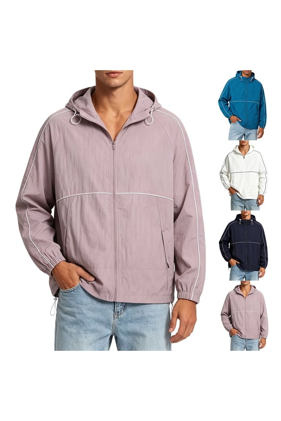 Solid Color Plus Size Fishing Sunscreen Jacket, Ultra Light Breathable Long Sleeve Anti UV Coat, Thin Casual Outdoor Summer Outwear for Men Dark Blue M