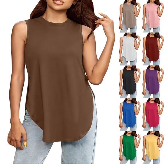 Dianli Solid Round‑Neck Sleeveless Base Top Seamless Stretch Cotton Blend Lightweight Breathable Slim Fit Versatile Layering Cami For Everyday Lounge Work Gym And Travel, Tank Top Purple M