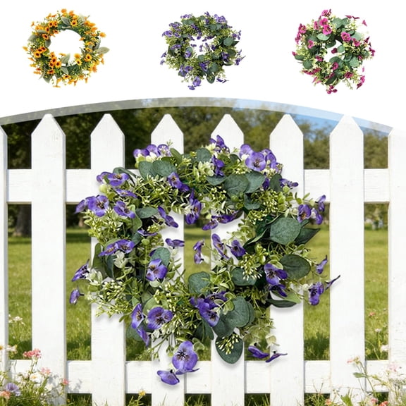 Dianli Spring Floral Wreath Eucalyptus Daisy Door Ring Artificial Flower Wreath Green Leafy Home Decor Window Hanging Rustic Spring Summer Wedding Ceremony Floral Wreath