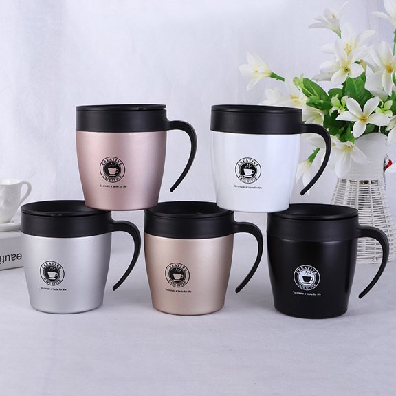 Dianli Stainless Steel Insulated Coffee Mug Double Wall Vacuum Cup with Lid 350ml 12oz Dishwasher Safe Spill Proof BPA Free for Hot and Cold Drinks Home Office Car Camping Silver 9.6x10.3cm