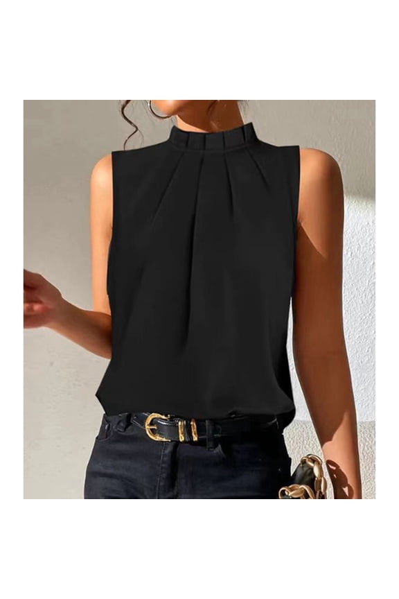 Standing Collar Sleeveless Top Mandarin Neck Versatile Tailored Fit Lightweight Breathable Soft Knit Minimalist Work Weekend Layering Piece For Office Casual travel top Black XL