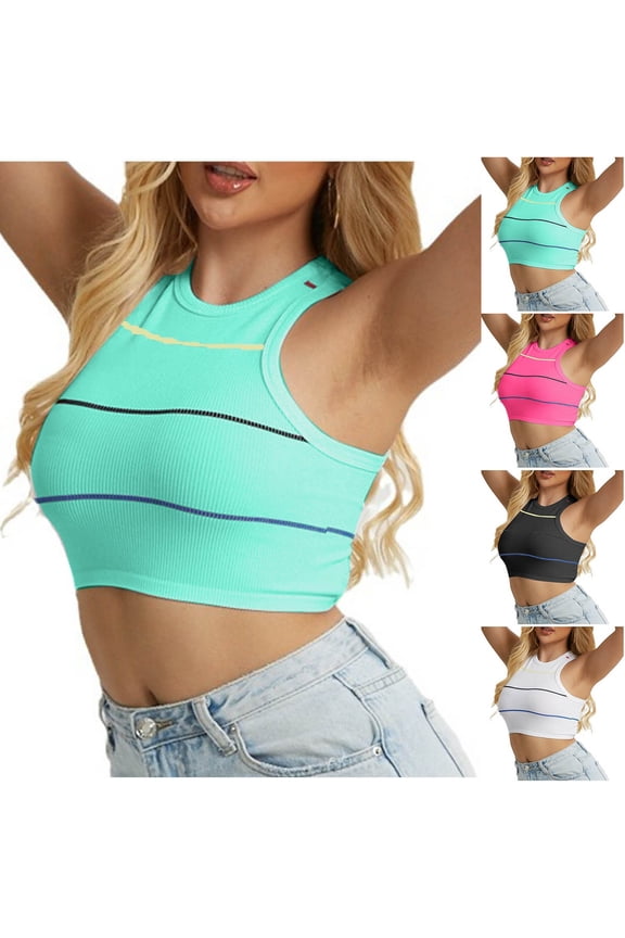 Striped Adjustable Strap Sports Tank Breathable Quick‑Dry Performance Fabric Racerback Supportive Fit Stretchy Knit Comfortable For Running Yoga Gym Training And Activewear Tank Top