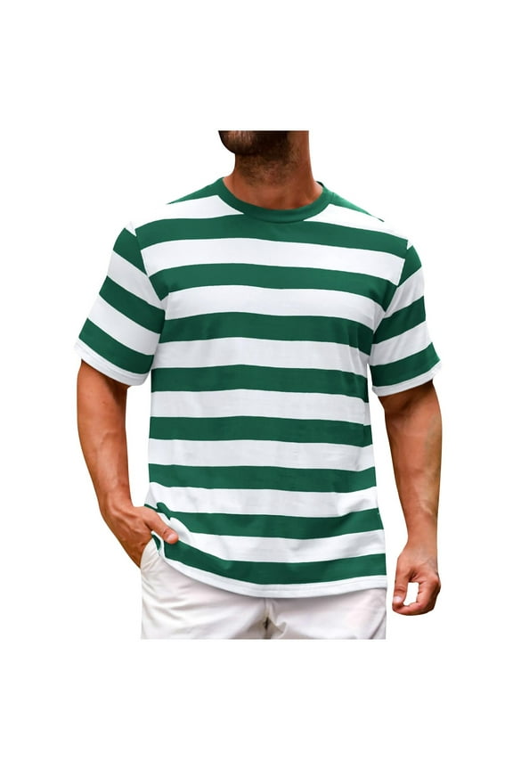 Summer Fitness Men's Striped Crew Neck Pocket Short Sleeve T-Shirt Casual Business Fitness Breathable Quick-Dry Cotton-Blend Gym Everyday Workout Tee Summer Fitness