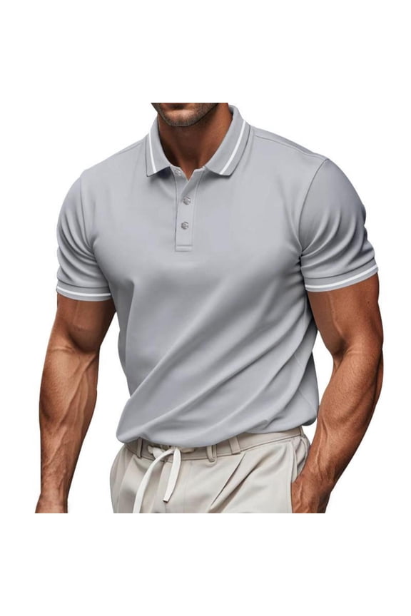 Summer Men's Short Sleeve Pullover Button Turn-Down Collar T-Shirt Solid Color Quick-Dry Breathable Lightweight Moisture-Wicking Running Athletic Top for Marathon Running