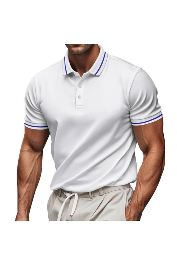 Summer Men's Short Sleeve Pullover Button Turn-Down Collar T-Shirt Solid Color Quick-Dry Breathable Lightweight Moisture-Wicking Running Athletic Top for Marathon Running