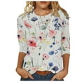 thumbnail image 1 of Dianli Summer Savings! Womens Blouses and Tops Dressy Women's 3/4 Sleeve Shirts Sunflower Print Round Neck Loose Tops Comfy Soft Blouses Summer Casual Pullover, 1 of 5
