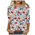 thumbnail image 1 of Dianli Summer Tops for Women Trendy Women's 3/4 Sleeve Shirts Sunflower Print Round Neck Loose Tops Comfy Soft Blouses Summer Casual Pullover Summer Big Saving, 1 of 5
