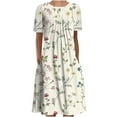 thumbnail image 1 of Dianli Sun Dresses Women Summer Casual Short Sleeve Tunic Shirt Midi Sundresses Daisy Print Plus Size Dress Round Neck Graduation, 1 of 6