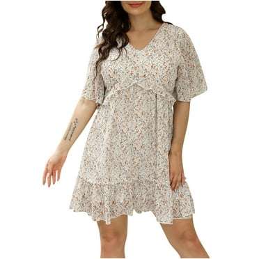 Aiyino Women's Summer Dresses Casual Short Sleeve V Neck Ruffle Leopard ...