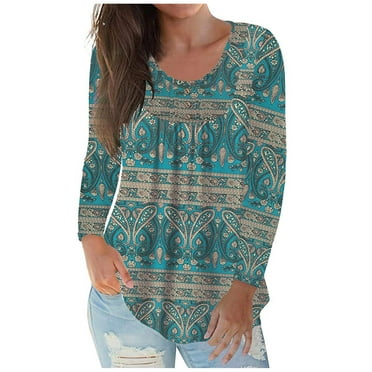 Dianli Sweaters for Women Long Sleeve Round Neck Sweatshirts Floral Print Thermal Tops Fashion Casual Loose Fit Pullover Loungewear