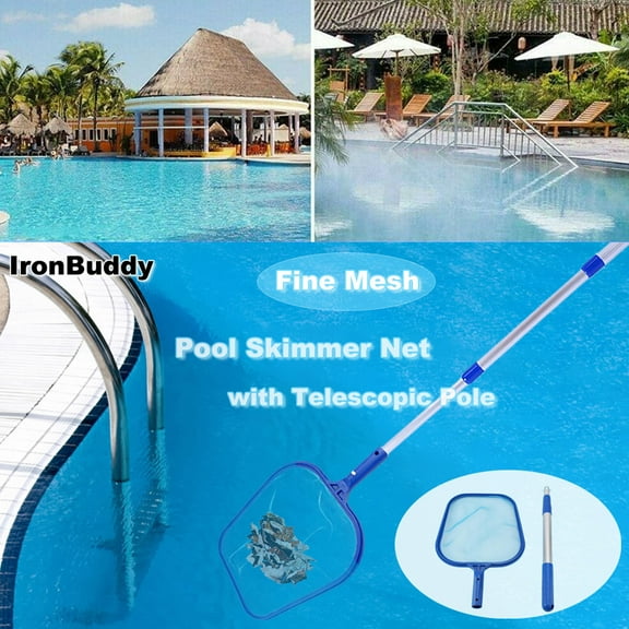 Dianli Swimming Pool Leaf Rake Mesh Frame Net Skimmer Cleaner Strong Aluminum Telescopic Pole Heavy Duty Pool Cleaning Debris Removal Tool for Above Ground Inground Pools
