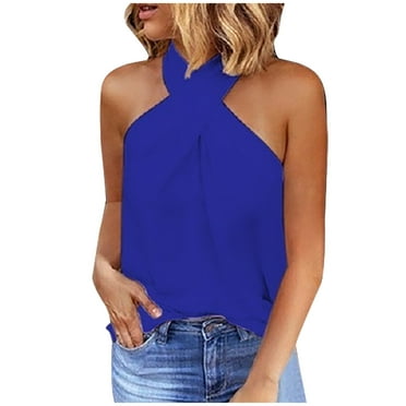 Dianli Tank Top for Women Fashion Active Womens Tops Sleeveless Criss Cross Halter Neck Solid Crop Tops for Women S-XXL Womens Tops