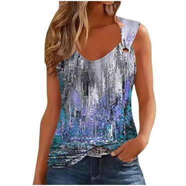 Dianli Tank Top for Women Metal Ring Camisole Athletic Tank Tops with Built in Bras Sleeveless Crewneck Print Summer Tops S-XXL Womens Tops