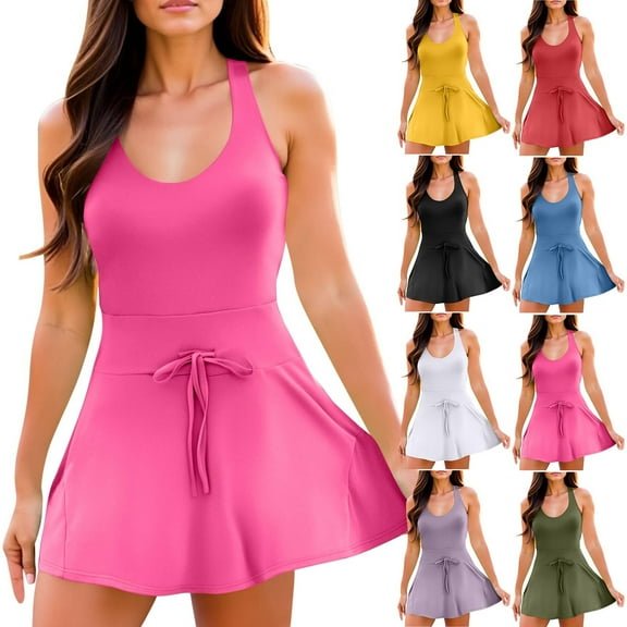 Dianli Tennis Dress Mini Skirt Built In Shorts High Waisted Athletic Sleeveless Golf Running Skort Breathable Quick Dry Stretch Performance Tennis Mini Dress Activewear Tennis Dress