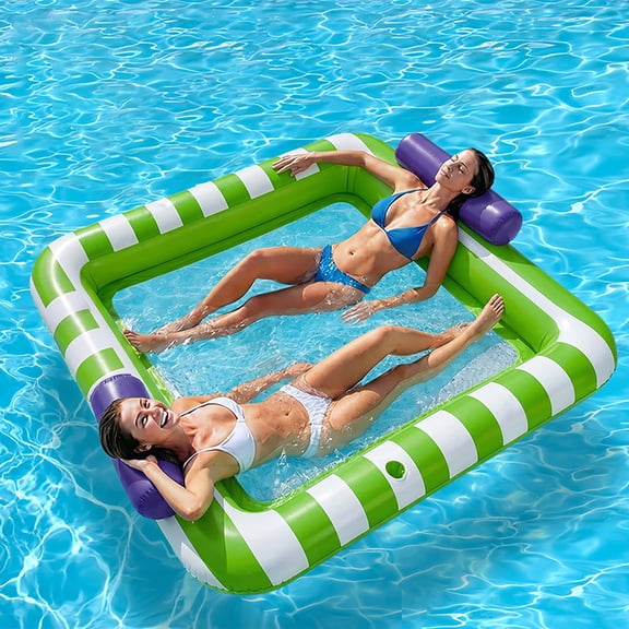 Dianli Thickened PVC Striped Inflatable Waterbed Pool Sunbathing Chair Double Large Floating Lounger for Adults Outdoor Lake Backyard Relaxation