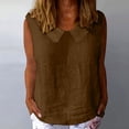 thumbnail image 1 of Dianli Tops Tees Doll Collar Sleeveless Cotton Linen V-Neck Tunic Top Solid Color Lightweight Breathable Casual Layering Summer Work Weekend Wear Ladies Camisole Tank Top Beach Tunic, 1 of 9