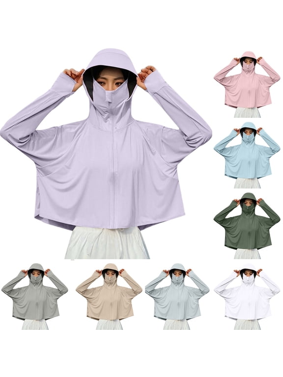 UPF50+ Ice Silk Sun Protection Jacket, Cool Touch Black Vinyl Anti UV Outerwear, Thin Breathable Long Sleeve Summer Coat for Women Silver Free Size