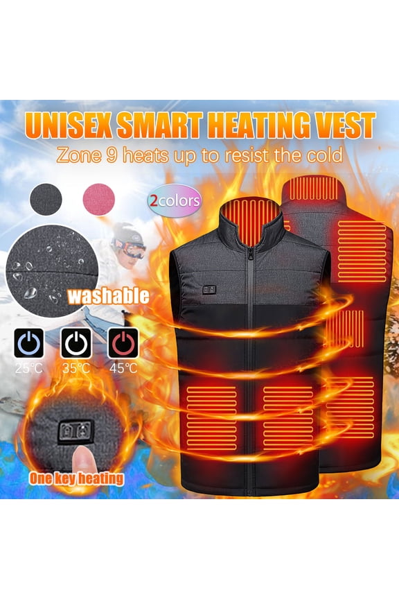 USB Rechargeable Heated Vest 9‑Zone Adjustable Warmth Insulated Outdoor Layer Lightweight Windproof Battery Powered Vest For Riding Skiing Fishing Work Camping Cold Weather Gray S