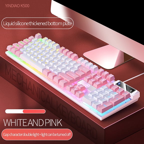 Dianli USB Wired Floating Mechanical-Feel Gaming Keyboard K500 Dual-Color Backlight Edition, Ergonomic Slim Design With Water Resistance, Gaming Macros, Multi-Platform Desktop Keyboard