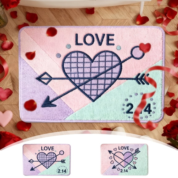 Dianli Valentine's Day Welcome Door Mat Entryway Absorbent Non-Slip Dirt Proof Machine Washable Indoor Outdoor Entrance Rug Threshold Mat Home Decor 15.7 x 23.6 In