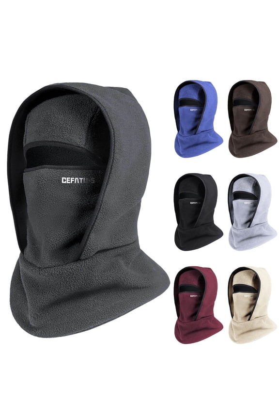 Winter Skiing Mens Outdoor Windproof Balaclava Hat Scarf Integrated Face Mask Insulated Fleece Neck Gaiter Head Cover Thermal Cold-Weather Sports