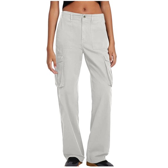 Dianli Women's Cargo Hiking Pants Lightweight Outdoor Solid Straight Fit Cargo Pants High Waist Baggy with Flap Pocket Wide Leg Parachute Pants Loose Fashion Comfortable Cargo Pants Gift