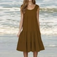 thumbnail image 1 of Dianli Women's Casual Summer 2024 Tiered Midi Dress Sleeveless Crew Neck Loose Ruffle Dress Smocked Elastic Waist Plus Size Boho Solid Color Sundress, 1 of 6