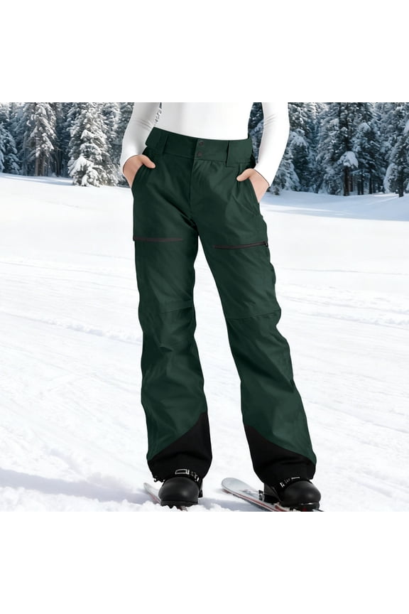 Women's Colorblocked Fleece-Lined Ski Pants With Zip Pockets Elastic Waist Adjustable Hem Insulated Stretch Waterproof Snowboarding Ski Trousers
