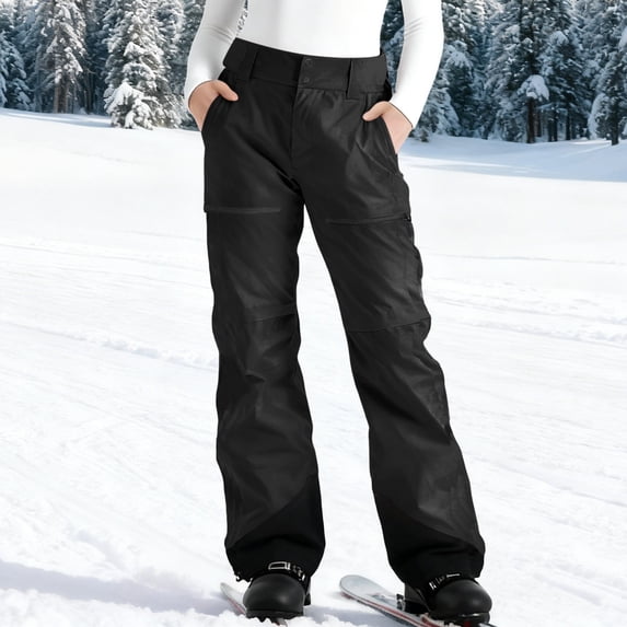 Dianli Women's Colorblocked Fleece-Lined Ski Pants With Zip Pockets Elastic Waist Adjustable Hem Insulated Stretch Waterproof Snowboarding Ski Trousers