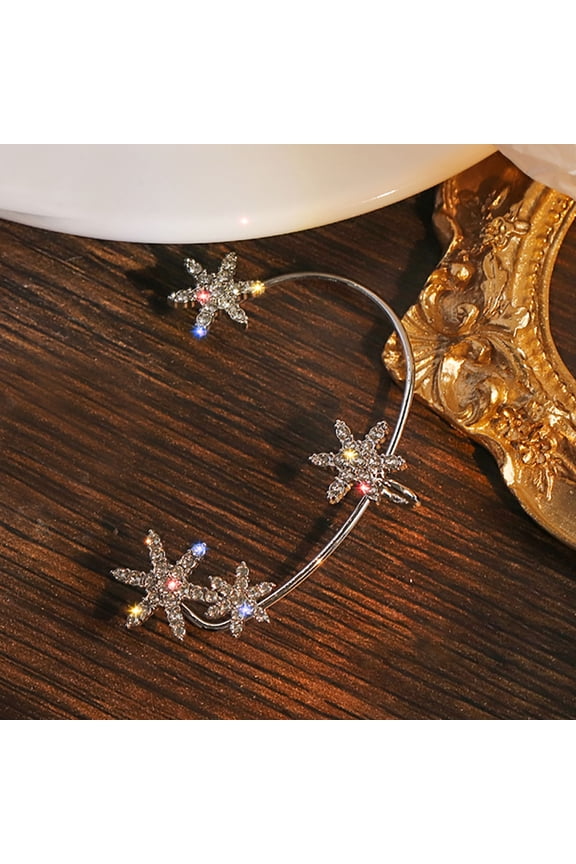 Women's Snowflake Clip-On Earrings Cubic Zirconia Silver Tone Non-Pierced Single Left Ear Fashion Jewelry Gifting Trendy Accessory Gift for Her