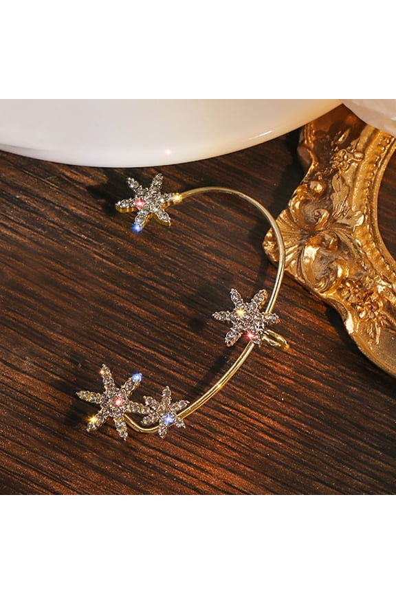 Women's Snowflake Clip-on Earrings Cubic Zirconia Gold Tone Single Left Ear Non-Pierced Ear Clip Fashion Jewelry Gift