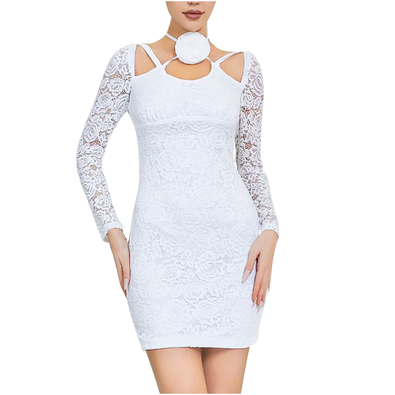 Dianli Womens Dresses Long Sleeve Women's Cute Hollow Out Lace ...