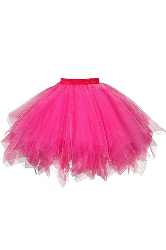 Womens Skirts Solid Mini Summer Skirt Elastic High Waist Irregularity Hem Evening Loose Casual Tutu Tulle Skirt Hot Pink One size