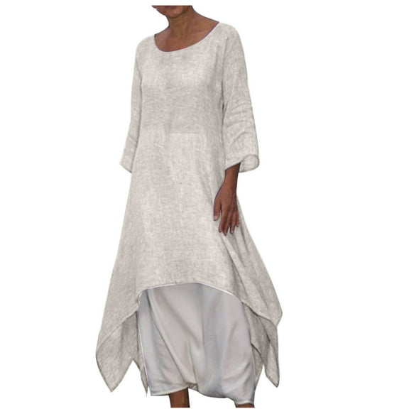 ZZwxWA Womens Tops Long Sleeve Women's Spring and Summer Swing Flowy Blouse Casual Oversize Cotton Linen Tops Solid Tunic Tops Round Neck T-shirts