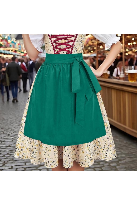 Womens Traditional Dirndl Dress with Apron Classic Oktoberfest Outfit with Solid Color Apron Elegant Bavarian Style Costume for Festivals and Celebrations Gift