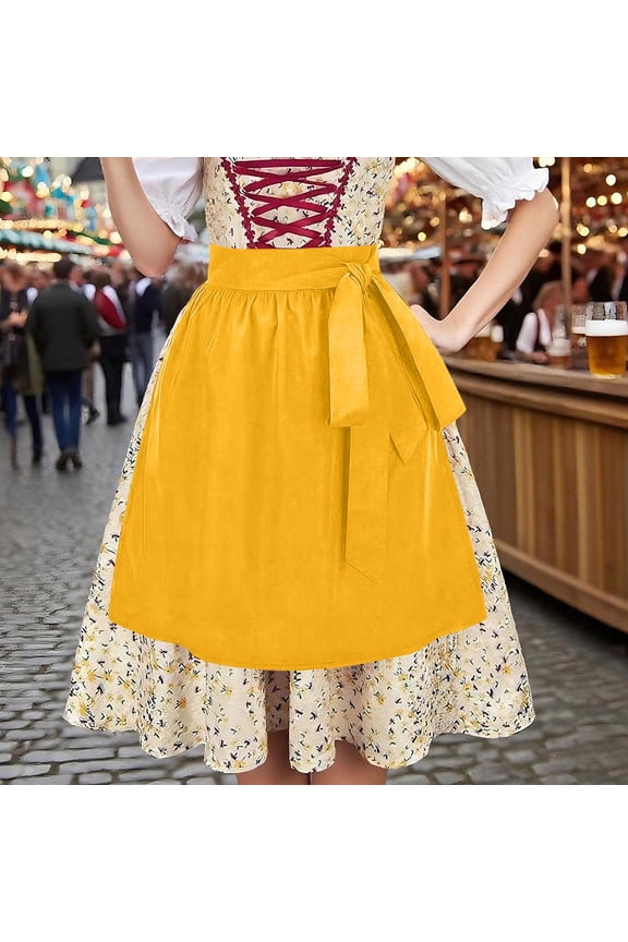 Womens Traditional Dirndl Dress with Apron Classic Oktoberfest Outfit with Solid Color Apron Elegant Bavarian Style Costume for Festivals and Celebrations Weekly Price Drops & Special Offers