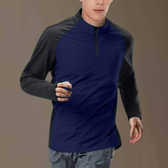 Dianli Workout Active Men's Solid Color Zipper Long Sleeve Sports and Fitness T-Shirt Moisture-Wicking Quick-Dry Stretch Lightweight Slim-Fit Performance Top Training Fitness